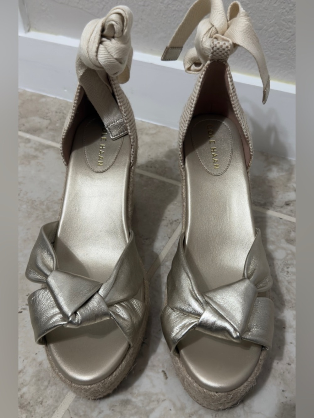 Cole Haan Women's Cloudfeel Hampton Wedge In Soft Gold Color (Size 10 B).